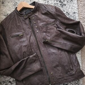 Bagatelle Leather Moto Jacket Biker Style Womens L Brown Boho Grunge